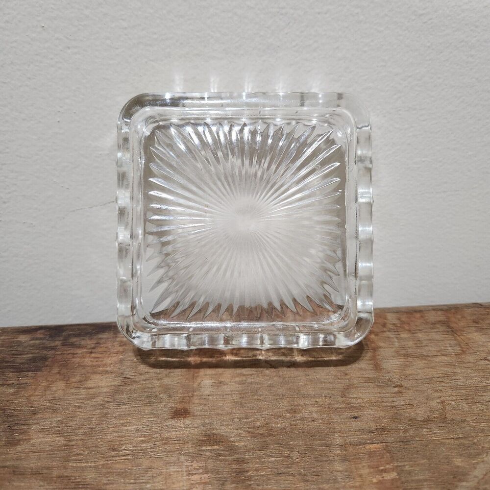 Vintage MCM Clear Glass Trinket Dish Vanity Catchall Hollywood Regency